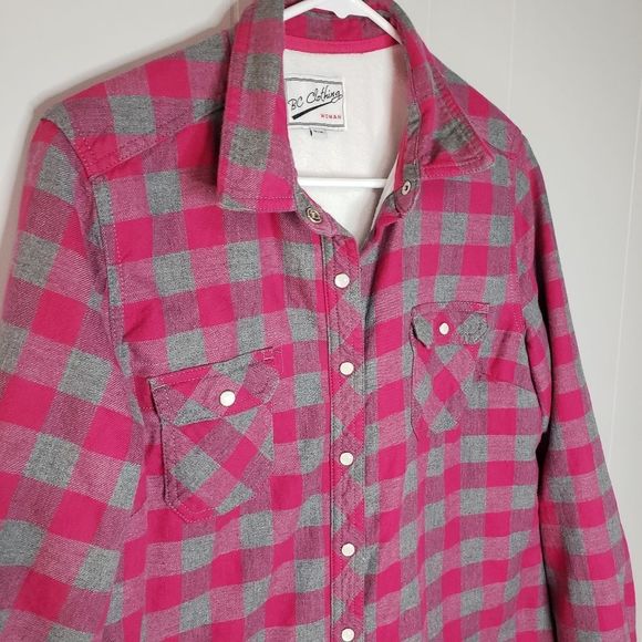 PINK Gray Grey Buffalo Plaid Jacket Shacket Medium - Picture 2 of 7